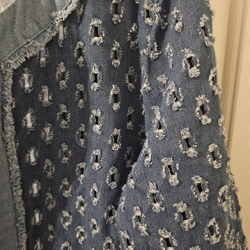 Rebecca Elliot NWT Vintage 90s Distressed Denim Jacket 3/4 Sleeve Women’s Size M - Picture 2 of 6